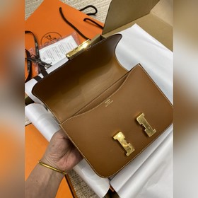 Маленький рожок Kang 19 см, импортный кожа Evercolor, золотисто-к