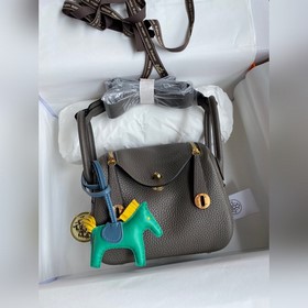 Мини Линди 19 см, оригинальная кожа TC [серый цвет] Золотая засте