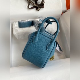 Мини Линди 19 см, оригинальная кожа TC [Джинсовый синий] Серебрян