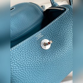 Мини Линди 19 см, оригинальная кожа TC [Джинсовый синий] Серебрян