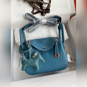 Мини Линди 19 см, оригинальная кожа TC [Джинсовый синий] Серебрян