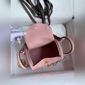 Мини Линди 19 см, оригинальная кожа TC [3q розовый] Серебряная за