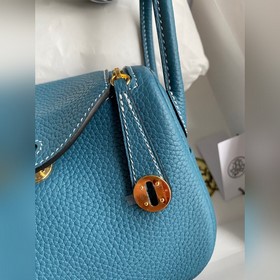 Мини Линди 19 см, оригинальная кожа TC [Джинсовый синий] Золотая 
