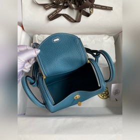 Мини Линди 19 см, оригинальная кожа TC [Джинсовый синий] Золотая 