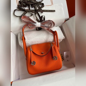 Мини Линди 19 см, оригинальная кожа TC [оранжевый] Серебряная зас