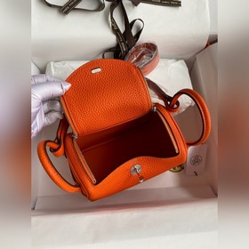Мини Линди 19 см, оригинальная кожа TC [оранжевый] Серебряная зас