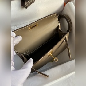 Вторая генерация Mini Kelly 19 см, импортная кожа Epsom, серый цв