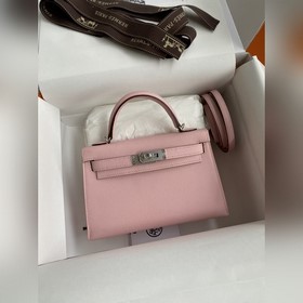 Mini Kelly второго поколения, 19 см, импортная кожа Epsom, 3Q роз