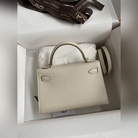Mini Kelly второго поколения, 19 см, импортная кожа Epsom, молочн