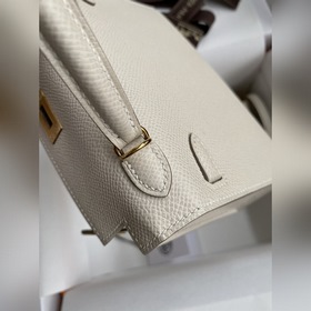 Mini Kelly второго поколения, 19 см, импортная кожа Epsom, молочн