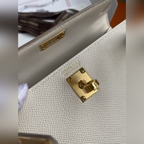 Mini Kelly второго поколения, 19 см, импортная кожа Epsom, молочн
