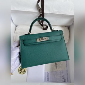 Mini Kelly второго поколения, 19 см, импортная кожа Epsom, зелена