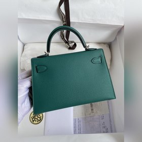 Mini Kelly второго поколения, 19 см, импортная кожа Epsom, зелена