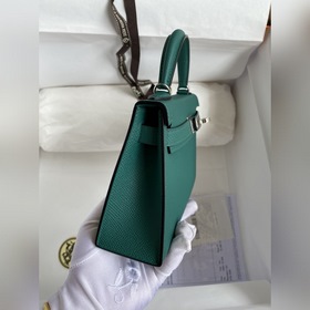 Mini Kelly второго поколения, 19 см, импортная кожа Epsom, зелена