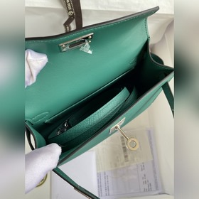 Mini Kelly второго поколения, 19 см, импортная кожа Epsom, зелена