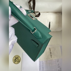 Mini Kelly второго поколения, 19 см, импортная кожа Epsom, зелена