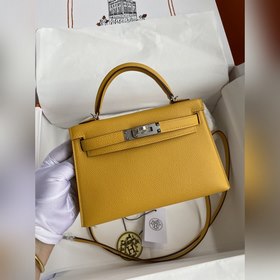 Mini Kelly второго поколения, 19 см, импортная кожа Epsom, янтарн