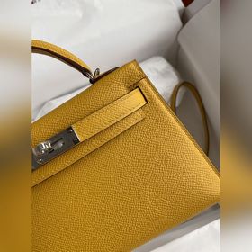 Mini Kelly второго поколения, 19 см, импортная кожа Epsom, янтарн