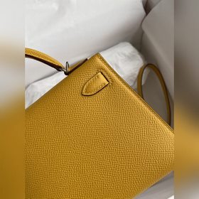 Mini Kelly второго поколения, 19 см, импортная кожа Epsom, янтарн