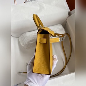 Mini Kelly второго поколения, 19 см, импортная кожа Epsom, янтарн