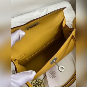 Mini Kelly второго поколения, 19 см, импортная кожа Epsom, янтарн