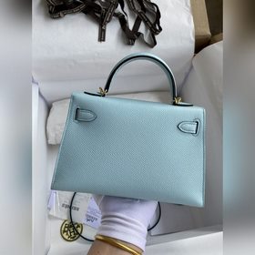 Mini Kelly второго поколения, 19 см, импортная кожа Epsom, голубо
