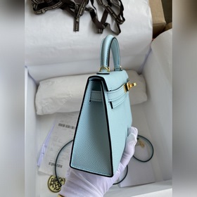 Mini Kelly второго поколения, 19 см, импортная кожа Epsom, голубо