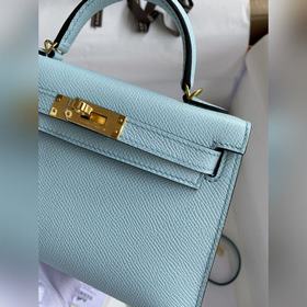 Mini Kelly второго поколения, 19 см, импортная кожа Epsom, голубо