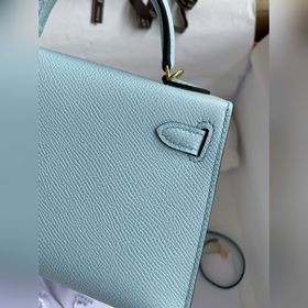 Mini Kelly второго поколения, 19 см, импортная кожа Epsom, голубо