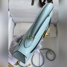 Mini Kelly второго поколения, 19 см, импортная кожа Epsom, голубо