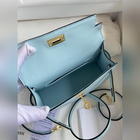 Mini Kelly второго поколения, 19 см, импортная кожа Epsom, голубо