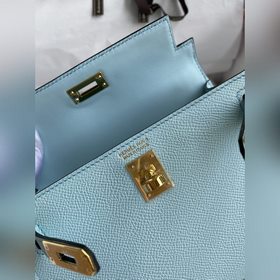 Mini Kelly второго поколения, 19 см, импортная кожа Epsom, голубо