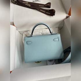 Mini Kelly второго поколения, 19 см, импортная кожа Epsom, голубо