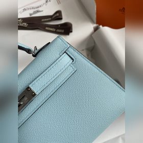 Mini Kelly второго поколения, 19 см, импортная кожа Epsom, голубо