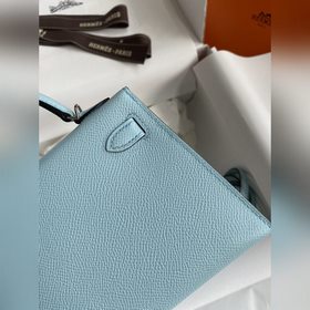 Mini Kelly второго поколения, 19 см, импортная кожа Epsom, голубо