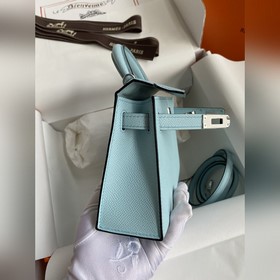 Mini Kelly второго поколения, 19 см, импортная кожа Epsom, голубо