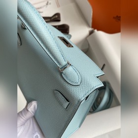 Mini Kelly второго поколения, 19 см, импортная кожа Epsom, голубо
