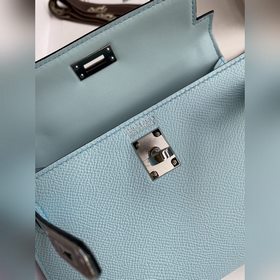 Mini Kelly второго поколения, 19 см, импортная кожа Epsom, голубо