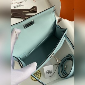 Mini Kelly второго поколения, 19 см, импортная кожа Epsom, голубо