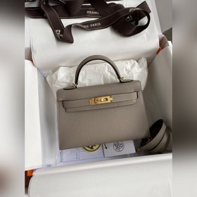 Mini Kelly второго поколения, 19 см, импортная кожа Epsom, асфаль
