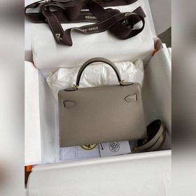 Mini Kelly второго поколения, 19 см, импортная кожа Epsom, асфаль