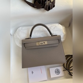 Mini Kelly второго поколения, 19 см, импортная кожа Epsom, асфаль