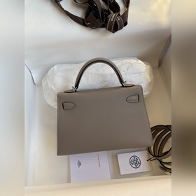 Mini Kelly второго поколения, 19 см, импортная кожа Epsom, асфаль