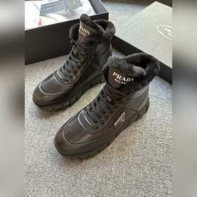 Prada/Прада Новые мужские высокие кроссовкиз овечьей кожи Верх из