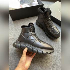Prada/Прада Новые мужские высокие кроссовкиз овечьей кожи Верх из