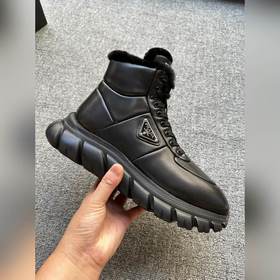 Prada/Прада Новые мужские высокие кроссовкиз овечьей кожи Верх из