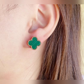 V Gold-plated 5240240 VCA Natural Malachite Four-leaf Clover Earr
