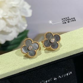 V Gold Plated 5240270 VCA Four-leaf Clover Natural Grey Pearl Ear