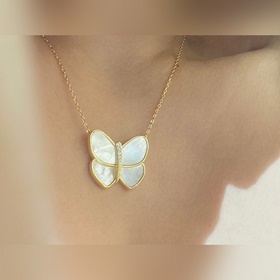VCA Van Cleef & Arpels Белый жемчуг Большой бабочка Ожерелье 