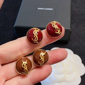 Новые серьги-гвоздики YSL Saint Laurent коричневого цвета с полук